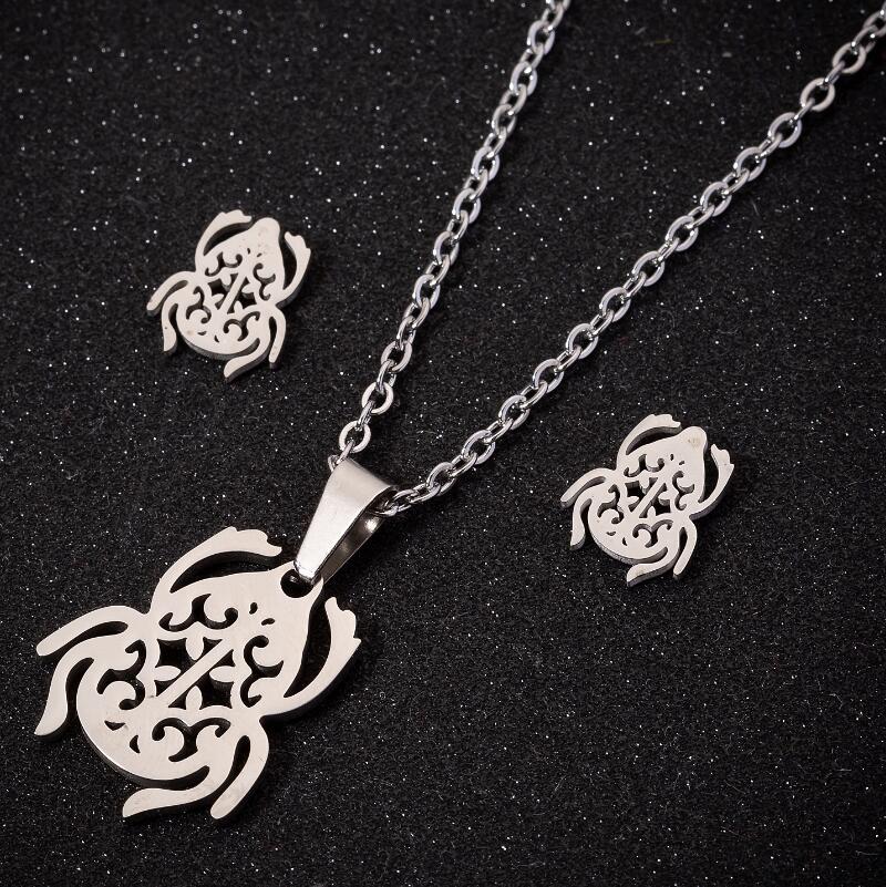 Simpatico gatto Flying Horse Butterfly Dragonfly Jewelry Set acciaio inossidabile Frog Elk Rose orecchini pendente collana regalo amici 2021: p