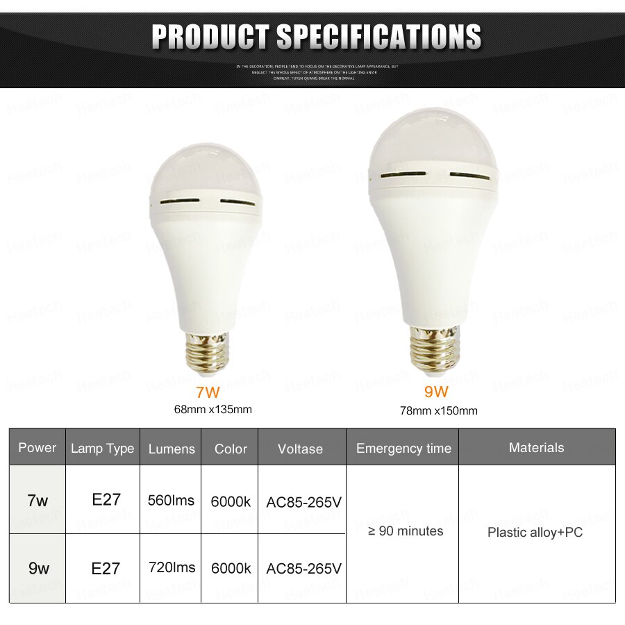 E27 LED Smart Bulb 9W 7W Led Emergency Light 85-265v Rechargeable Battery Lighting Lamp for home indoor Bombillas cold white