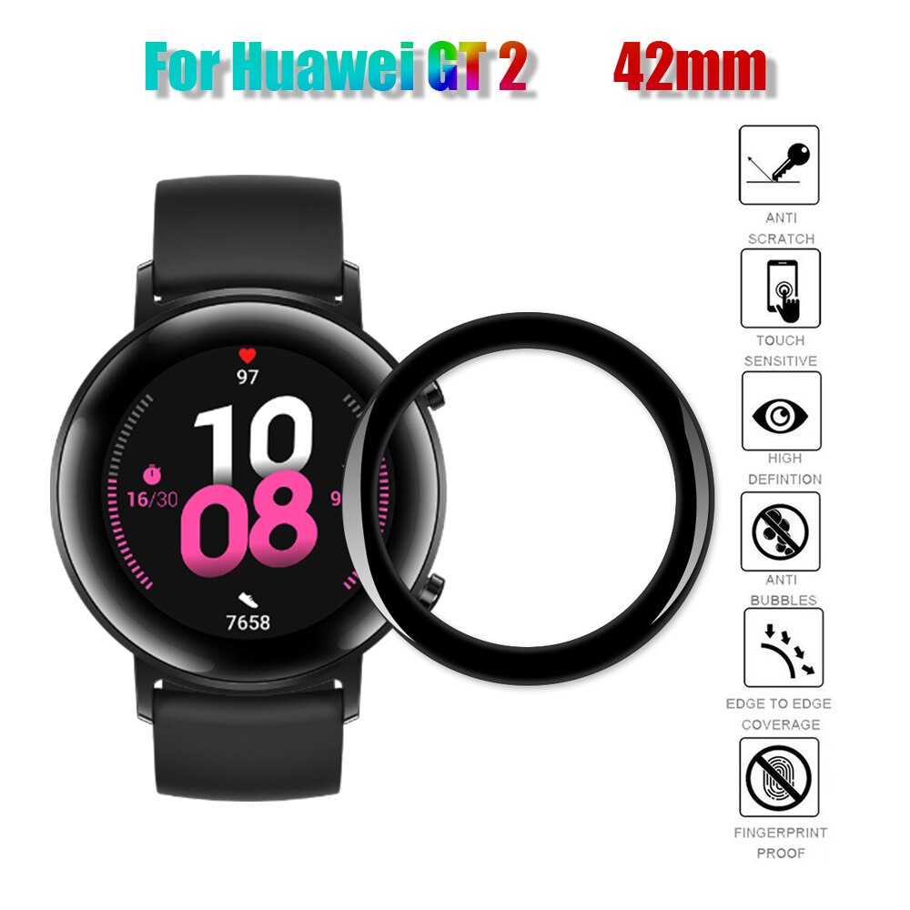 3d fuldkants fiberglas beskyttelsesfilm smart watch skærmbeskytter tilbehør til huawei  gt 2 watch 42mm