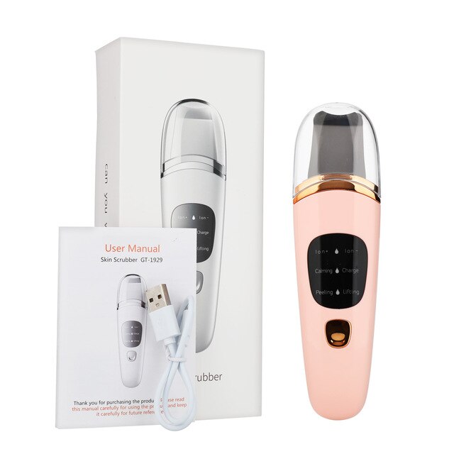 Ultrasonic Skin Scrubber Deep Cleaning Face Scrubber Vibrating Facial Cleansing Skin Spatula Peeling Beauty Instrument Device: Pink