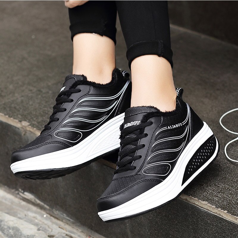 DR.EAGLE trainers ladies shoes sports for women winter sneakers platform fitness slimming Swing sport shoes female: Black / 4.5