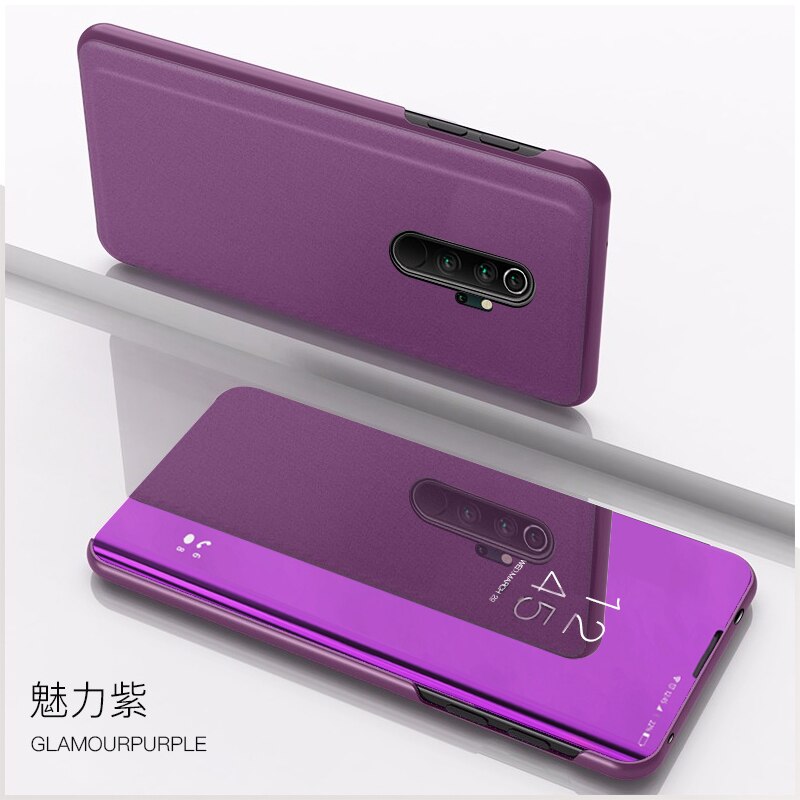 Smart Mirror View Flip Phone Case For Xiaomi Redmi Note 8T Note 8 Pro PU Leather Stand Cover For Redmi 8 8A Protective Shell: For Redmi Note 8 Pro / purple