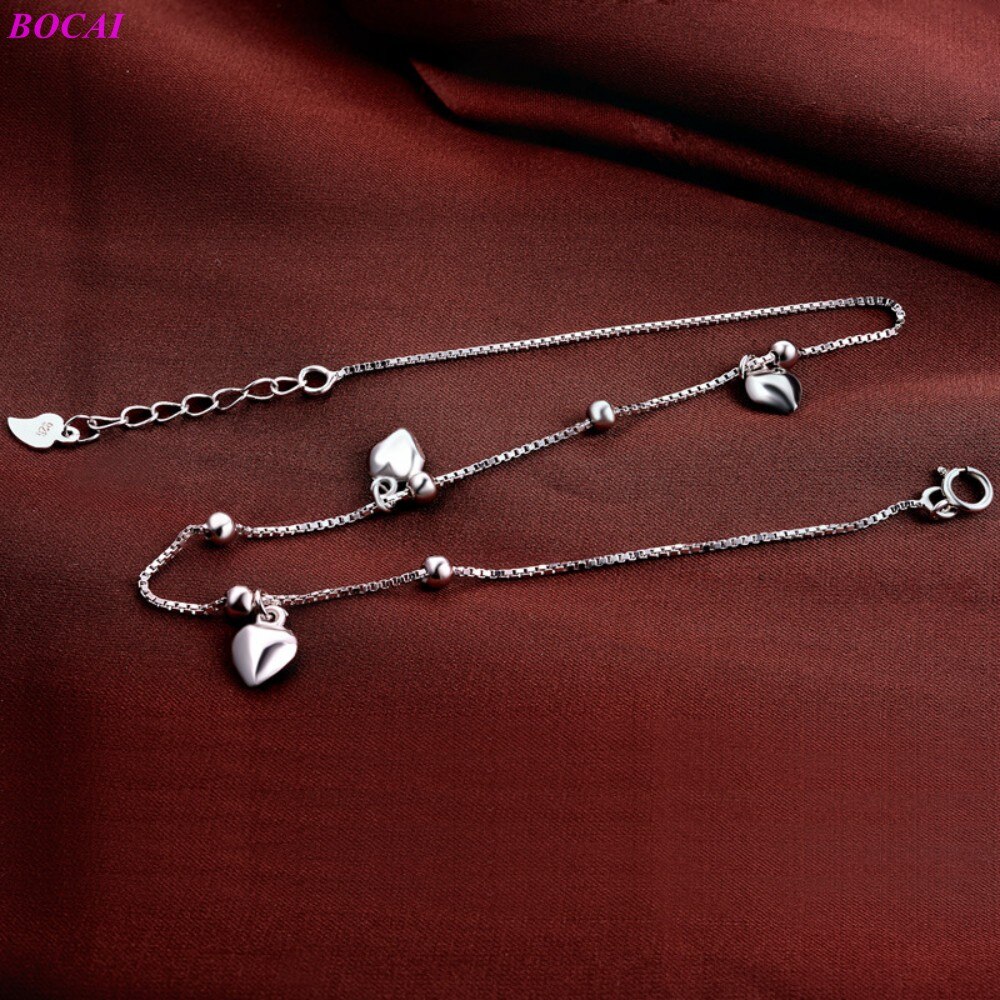 Bocai  s925 sterling zilveren enkelbandje ketting voor dames, eenvoudige liefdesbalvoet enkelbandje ketting, lovers 925 zilveren sieraden