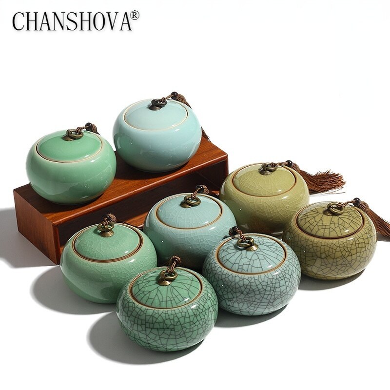 CHANSHOVA Traditional chinese style Ceramic Tea box Sealed moisture-proof Tea container China porcelain Tea storage tins C063