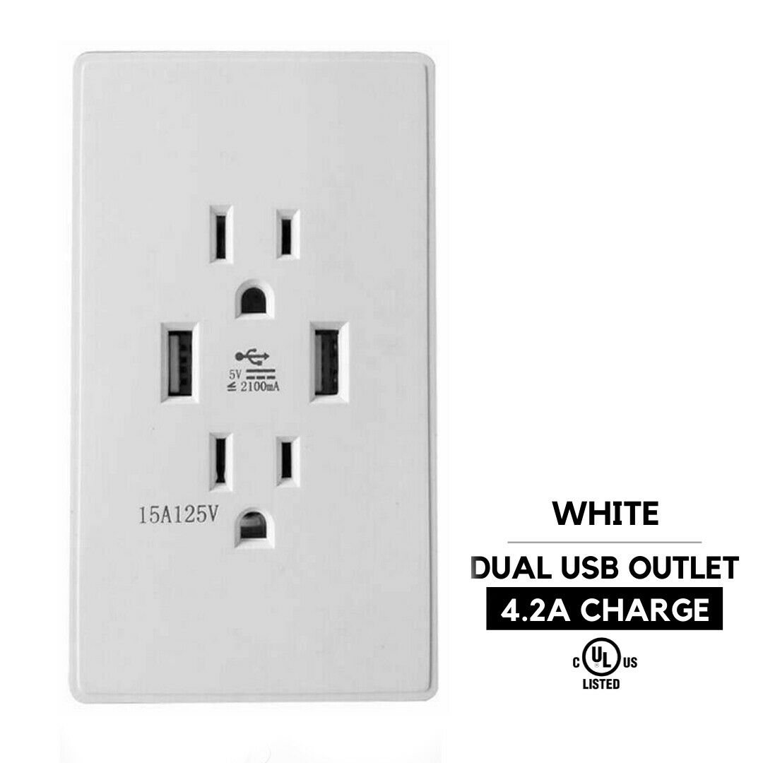 Tamper Resistant Outlet Receptacle 15A Wall Plate 1x USB Port Charger Socket