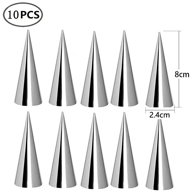 10Pcs Conical Tube Cone Roll Moulds Stainless Steel Spiral Croissants Molds Cream Horn Pastry Mold Cookie Dessert Kitchen Baking: 10Pcs 8x2.4cm