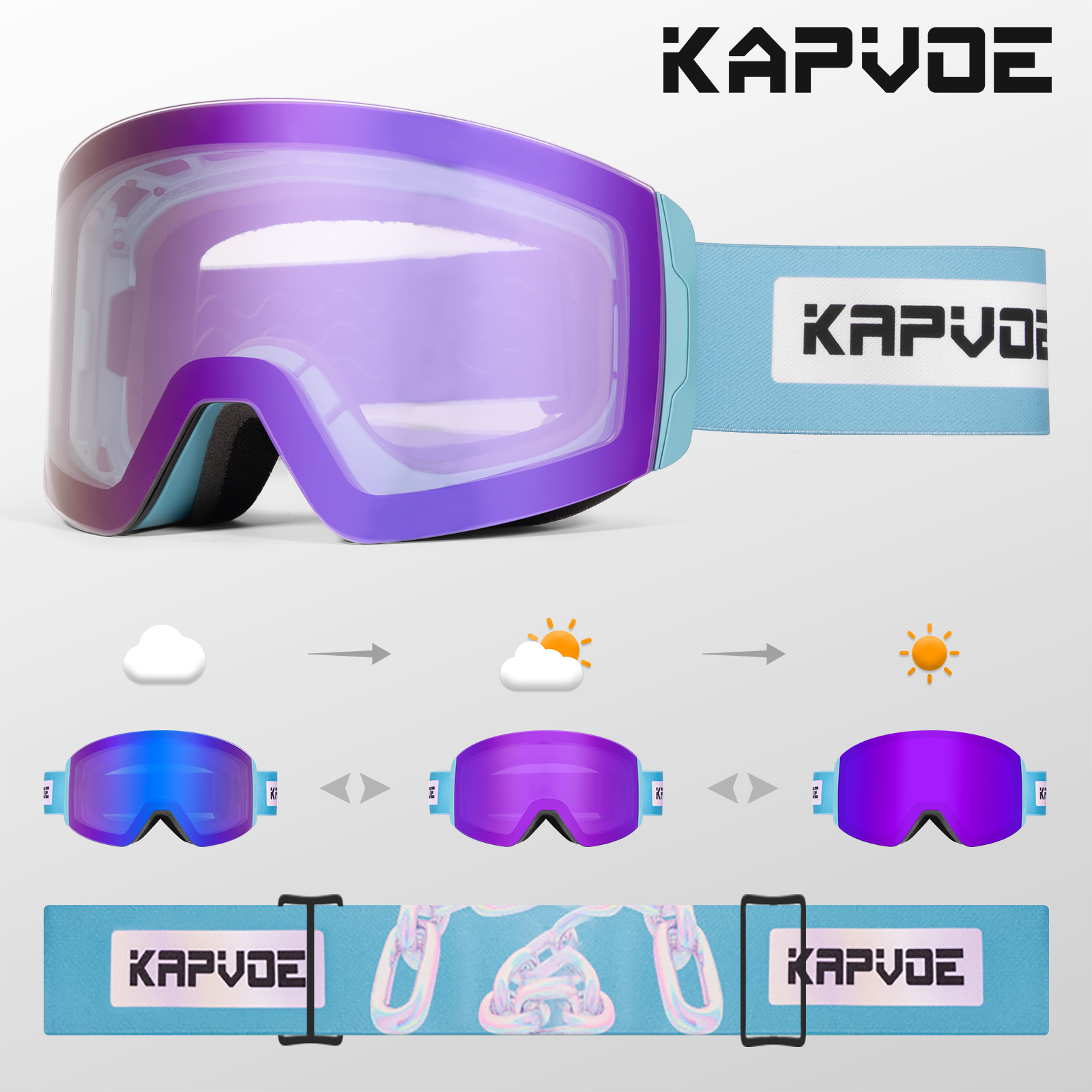 Kapvoe meekleurende skibril met magnetische anticondensglazen, beschermingsfactor  uv400, skibril voor dames en heren, wintersportbril.: Rood