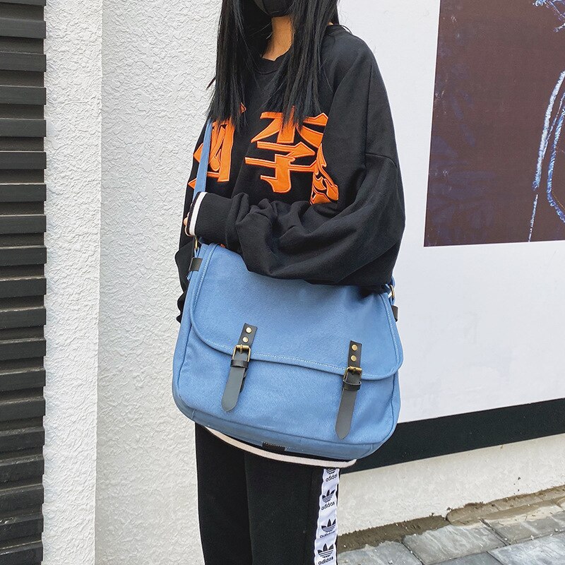 Vielseitig Große Kapazität frauen Leinwand Briefträger Beutel der Schule Tasche Verdickt Weibliche Rucksack Tasche Tragen-beständig Crossbody-tasche: Blau