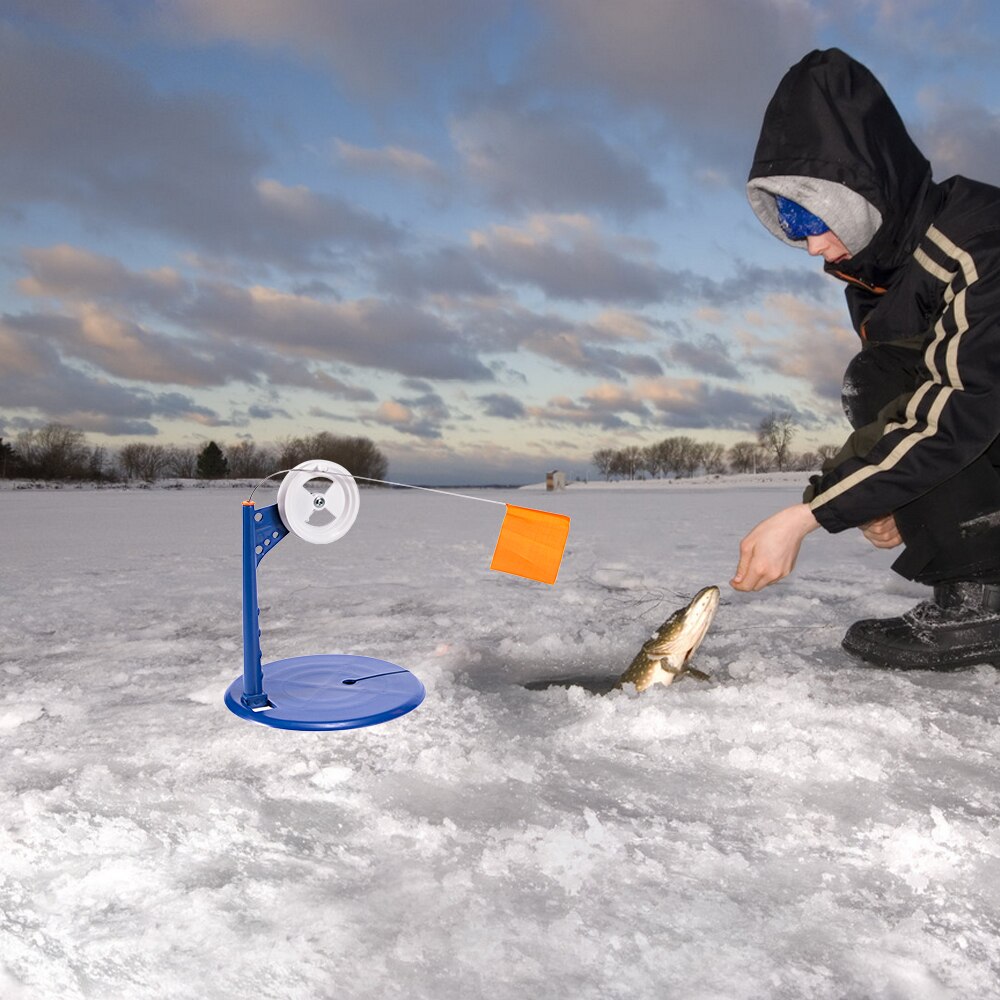 Ice Fishing Tip-up Metal Pole Orange Flag Tip up Anti-corrosion Plastic Tip up Kit Ice Fishing Accessory