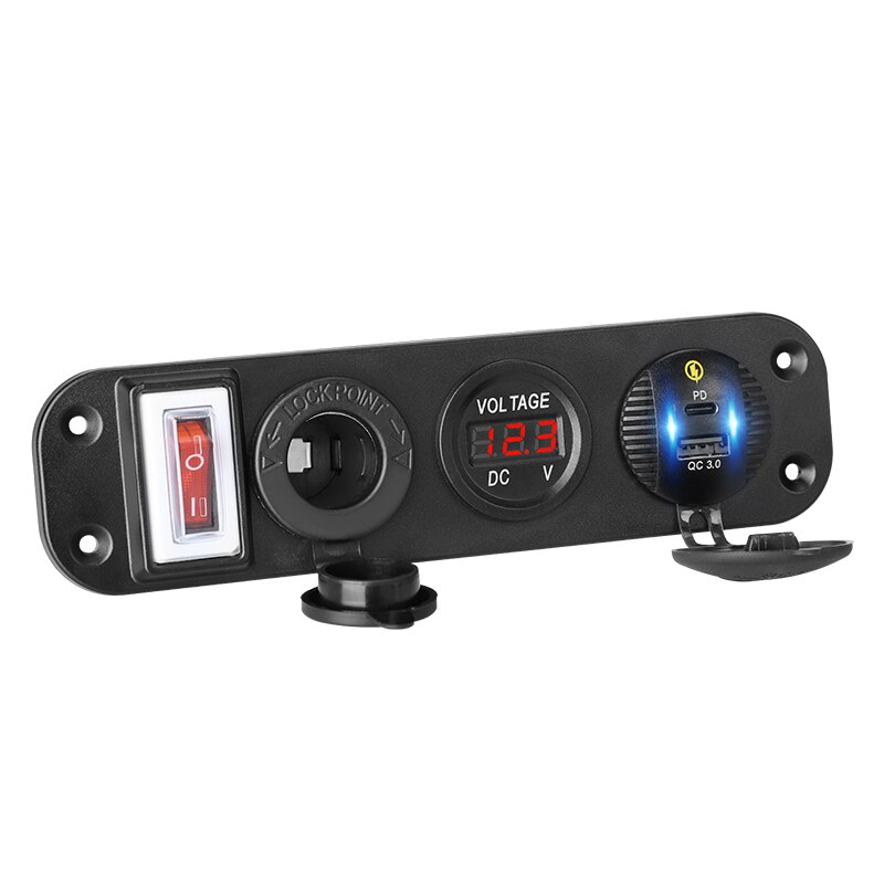 Gniazdo USB PD mocowanie panelu zapalniczka samochodowa QC 12V wtyczka podwójna ładowarka samochodowa robić telefonu 3.0 szybki woltomierzem doprowadziło z włącznikiem/wyłącznikiem rakiet: czerwony