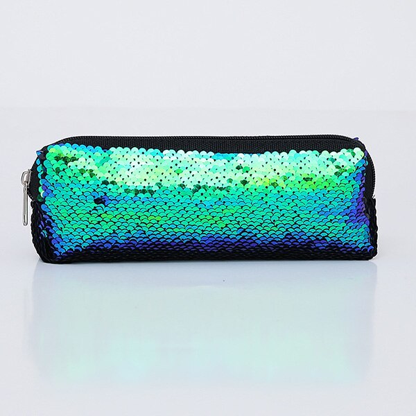 Estuche holográfico de lentejuelas para lápices, material escolar, suministros para lápices, kalem kutusu kawaii: Green