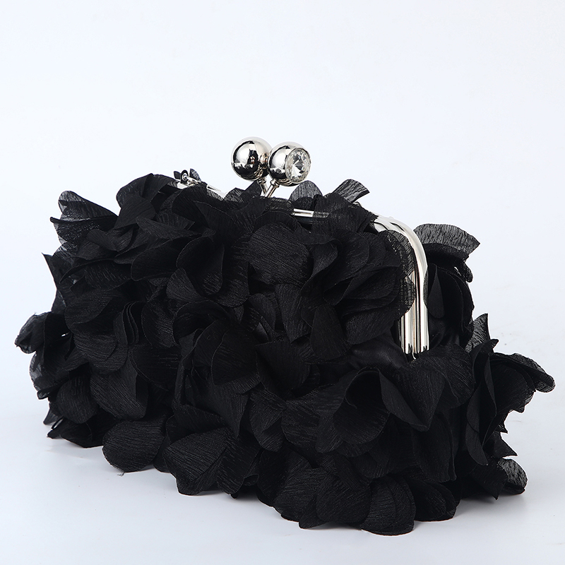 Blomma middagsväska blommig kedja axelväska brud handväska kuvertväska kvinna kronblad kvällsfest kuvertväska bröllopsklänning väska: Mörkgrå