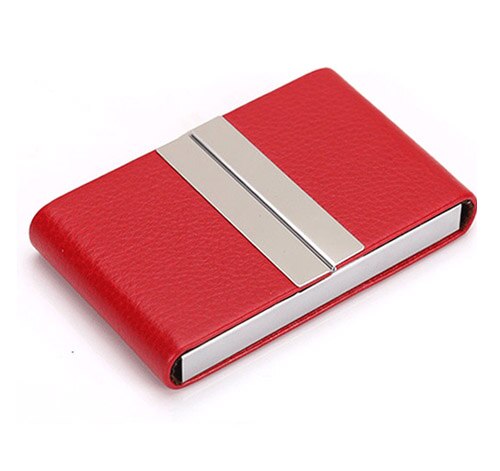 PU Leather Business Card Holder For Man Aluminum Bank Credit Card Case Protection RFID Blocking Organizer: Red