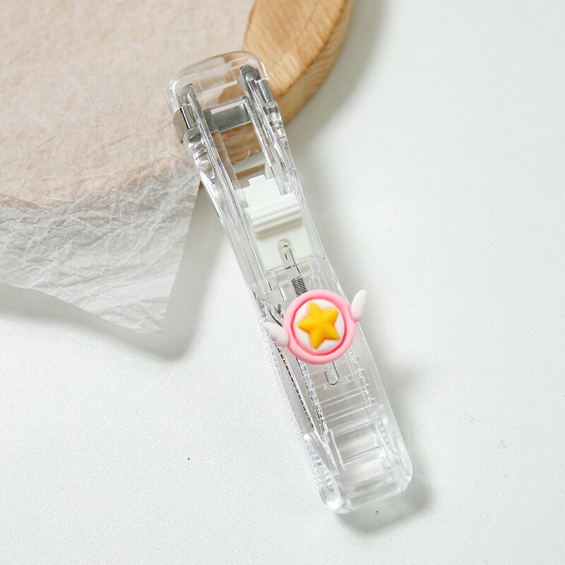 Transparent Cute Stationery Stapler Book Binding Machine One Finger Touch Stapling Reusable Staples School Office Accessories: Star