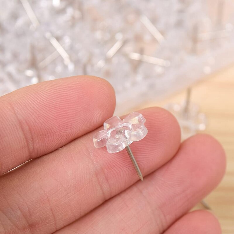 200Pcs Clear Push Pins Plastic Thumb Kopspijkers Platte Bloem Pins Head Push Pins Voor Prikbord/Vilt/Bulletin boards