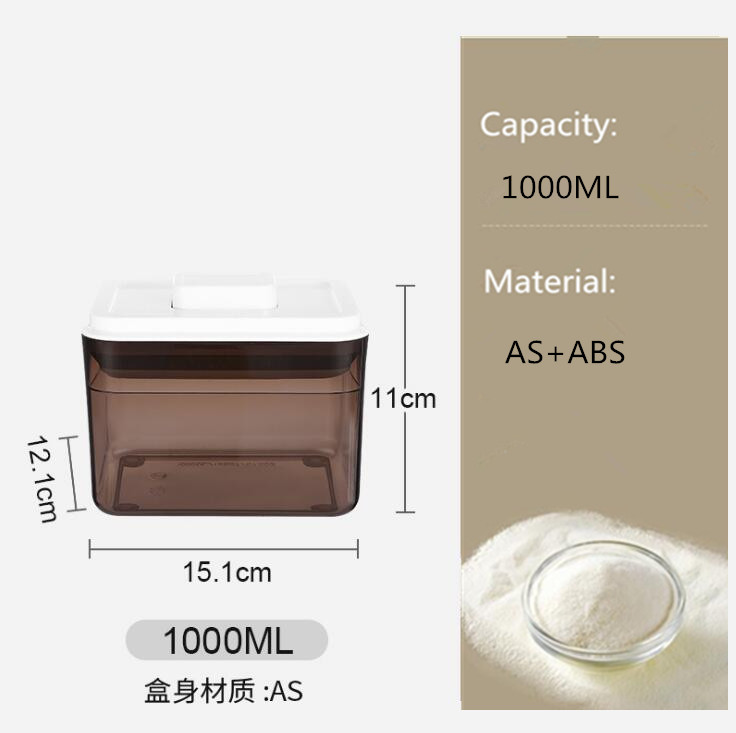 Plastic Sealed Canister Portable Large-capacity Milk Powder Cans Storage Jar Food Moisture-proof Storage Box Kitchen Container: 1000ML Brown