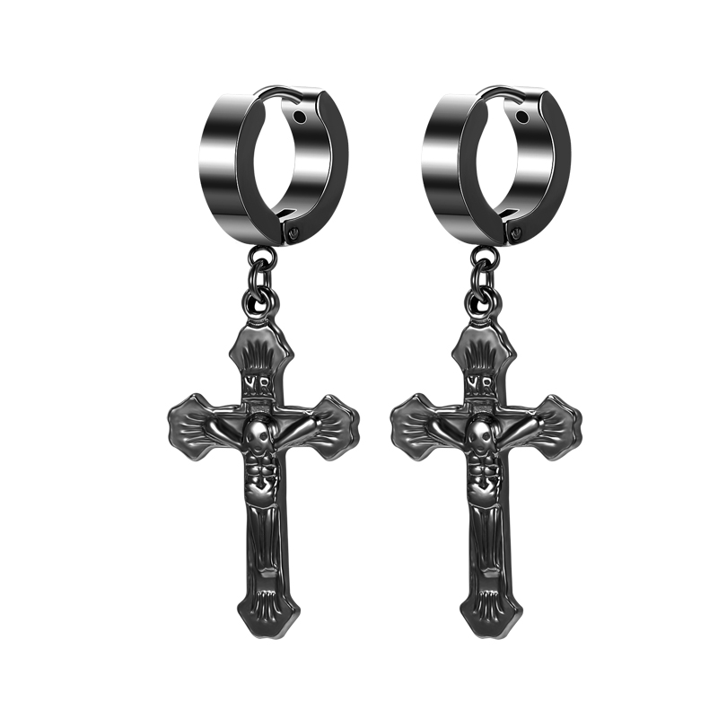 ZS-pendientes de acero inoxidable con forma de cruz para hombre y mujer, aretes colgantes de cartílago, estilo gótico, Hip Hop, redondos: A 2pieces black