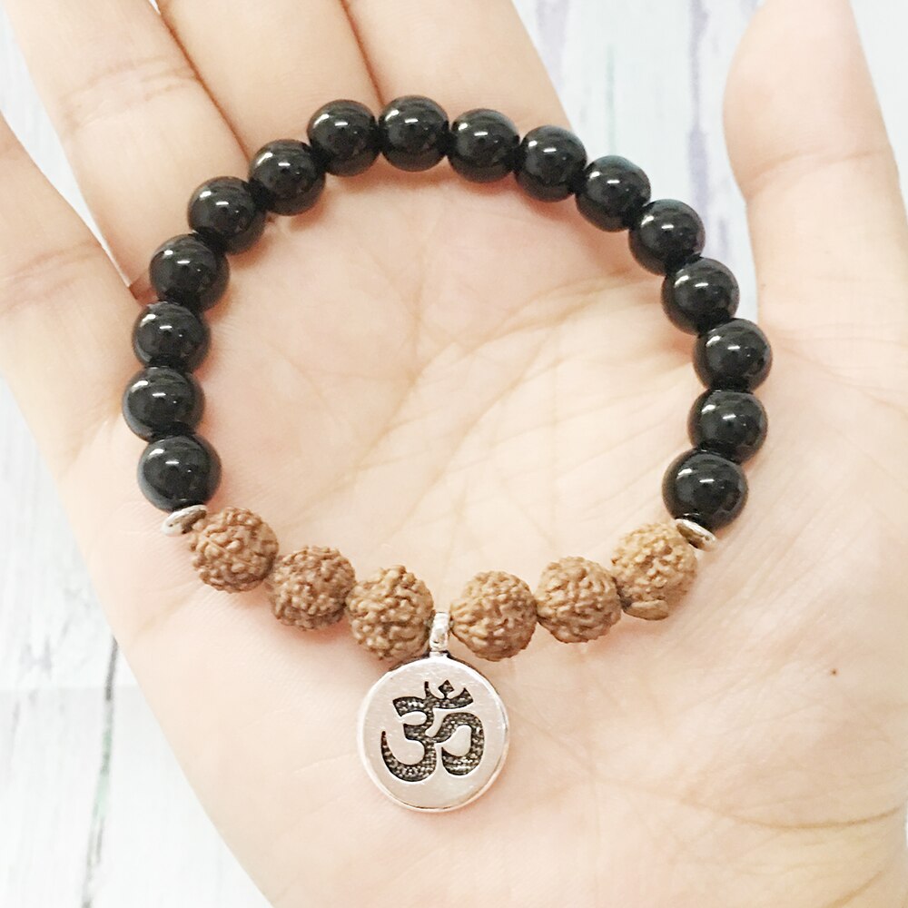 Ruberthen nouvelle de pierre noire Rudraksha Bracelet de Onyx Bracelet rustique Yogi Mala perles