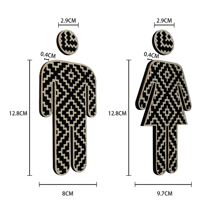 2PCS Wooden Toilet Signs Stickers Unisex Self Adhesive Warning Sign Men &amp; Women Logo Bathroom Toilet Door Decoration Stickers