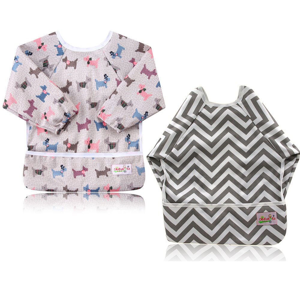 2-Pack Baby Slabbertjes met Mouwen - Waterdichte Voedselslabber met Zak - Dierenprint: Zy0708