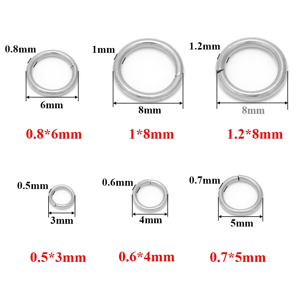 Anillos de salto de acero inoxidable dorados de 4mm, 5mm, 6mm, 7mm y 8mm, conectores de anillo dividido abiertos para suministros de joyería DIY, artículos al por mayor: 10xl / Rojo