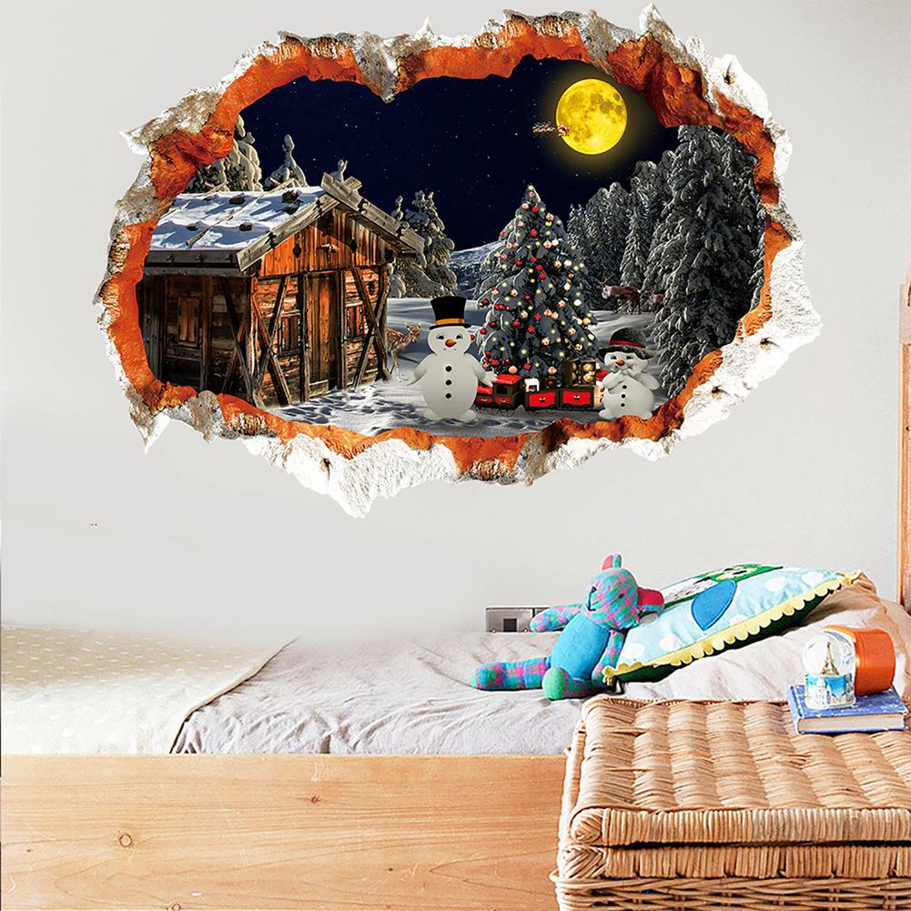 Christmas Decorations Christmas Wall Stickers 3D Visual Effects Santa Snowman House Decals Children's Room Decor Painting