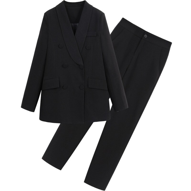 Women's Office Lady Two Pieces Solid Double Breasted Turn-down Collar Blazers Trouesrs Pant Suits Plus Size 4XL: HLXZ008 / M