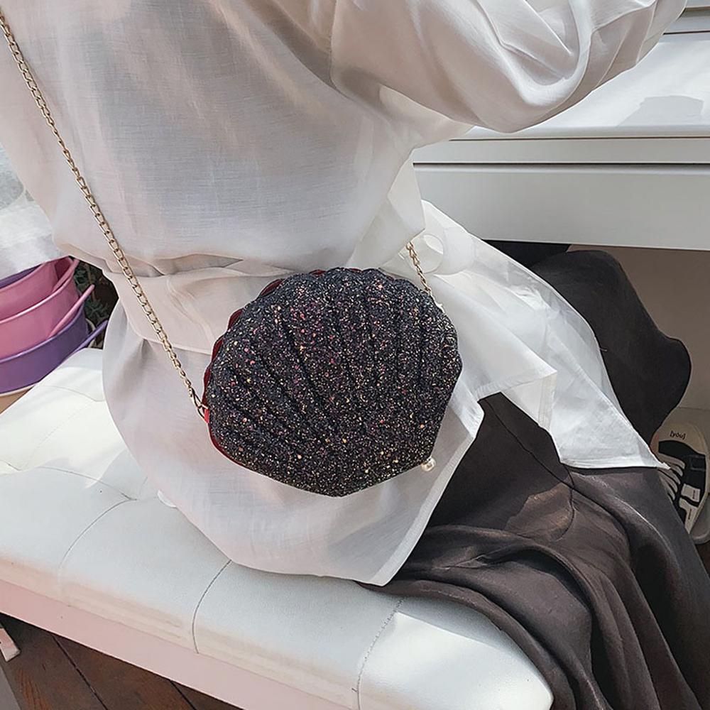 2020 nova corrente sequined bolsa de ombro para as mulheres bolsas de couro do plutônio bonito concha forma bolsa mini bolsa bolsa feminina saco do mensageiro