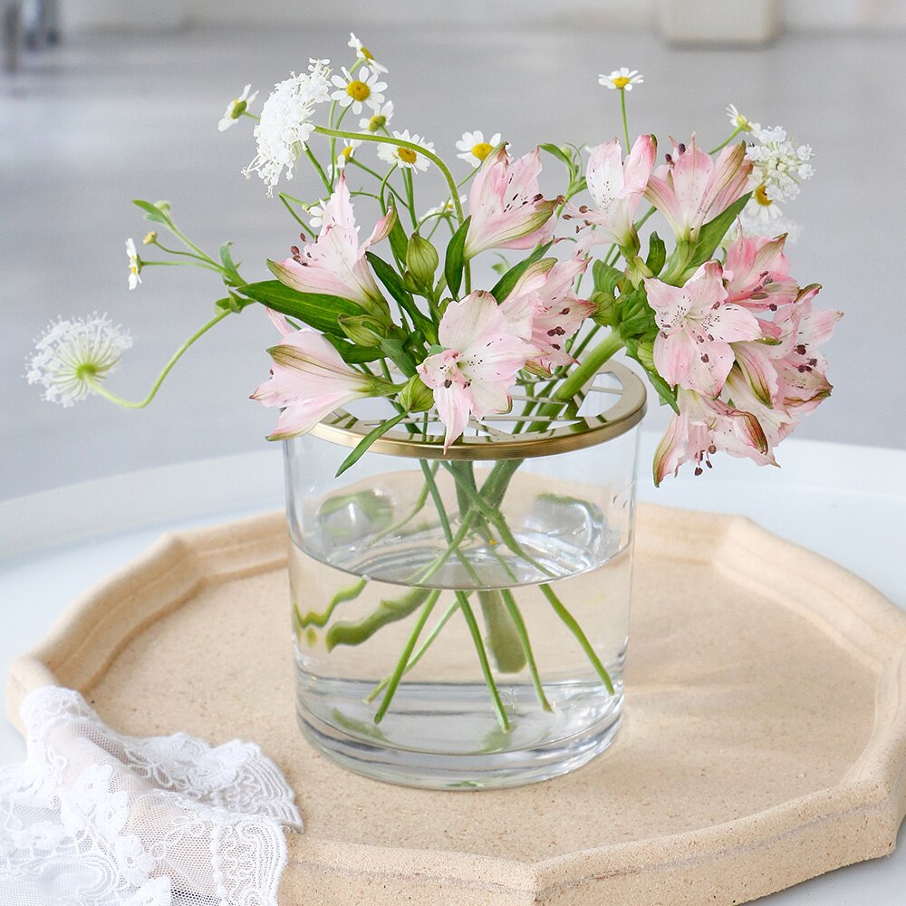 Moderne glasvase med metallåg vase blomstervaser til blomster boligtilbehør moderne nordisk dekoration hjem