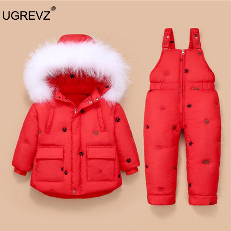 neue Winter freundlicher Kleidung setzt 2Stck Dicke Daunen Jacke Overall Baby Jungen Warme Gesamt freundlicher Mädchen Schneeanzug 12M 2 3 Jahr: K38-M2001rot / 3T
