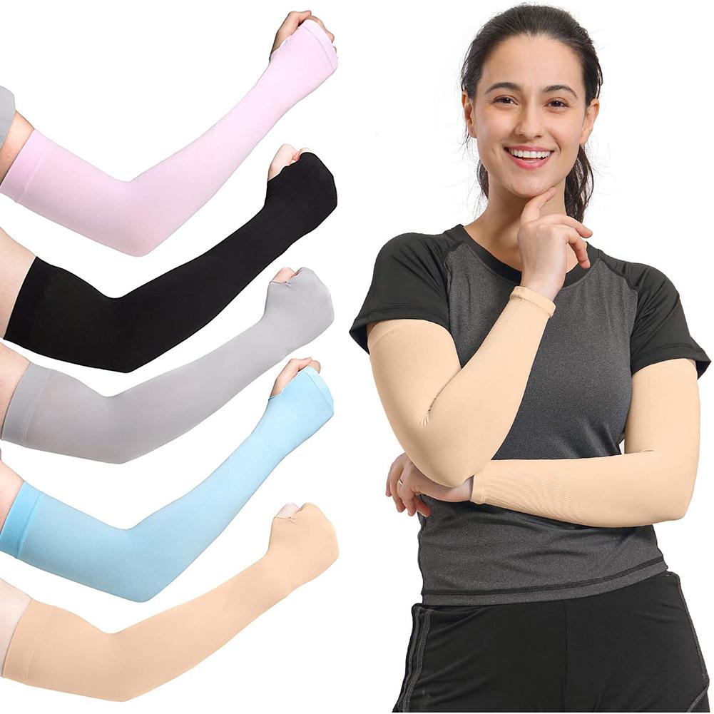 2 Stuks Zomer Arm Mouwen Vrouwen Mannen Arm Compressie Mouw Armwarmer Uv Zon Bescherming Katoen Lange Vingerloze Handschoenen Arm Mouwen