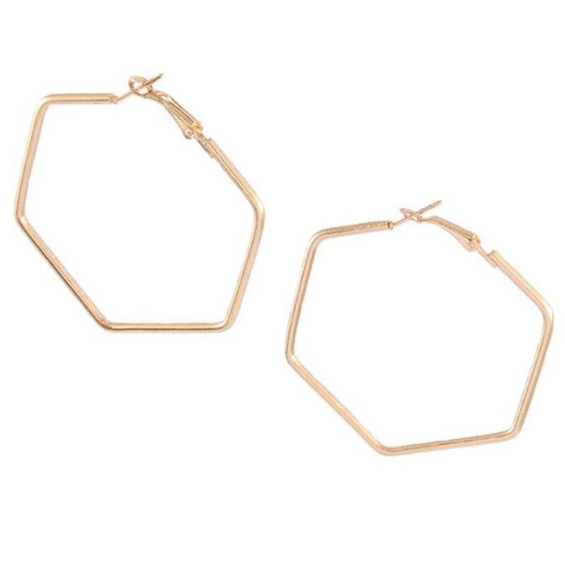 Punk Sieraden Smooth Hexagon Big Hoop Oorbellen Voor Vrouwen Lady Grote Geometrische Hollow Verklaring Oorbel: Rose Gold