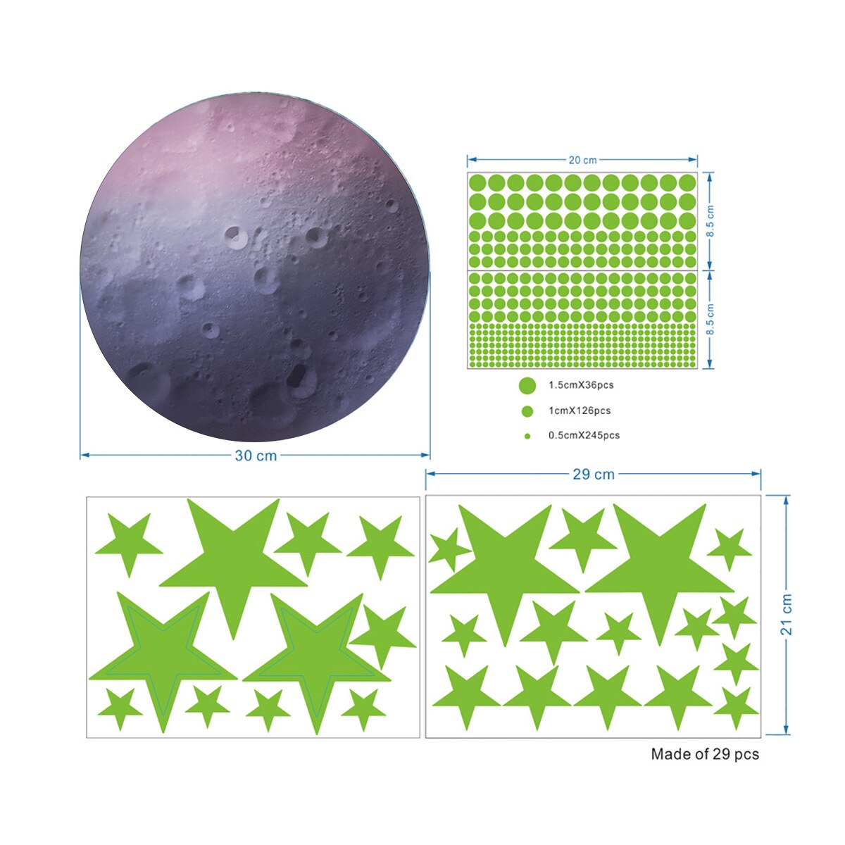 Tofok-pegatina de pared de estrellas para decoración, pegatinas fluorescentes luminosas DIY de 30cm, Luna, Planeta, salón, techo, escaleras, ventana que brillan en la oscuridad: T4