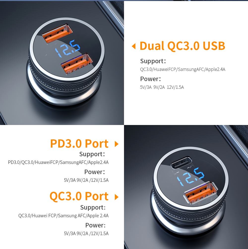 Essager Mini USB Auto Ladegerät Schnell Ladung 3,0 Schnelle Ladung Ladegerät Für iPhone Xiaomi Auto Typ C QC PD 3,0 praktisch Ladegerät