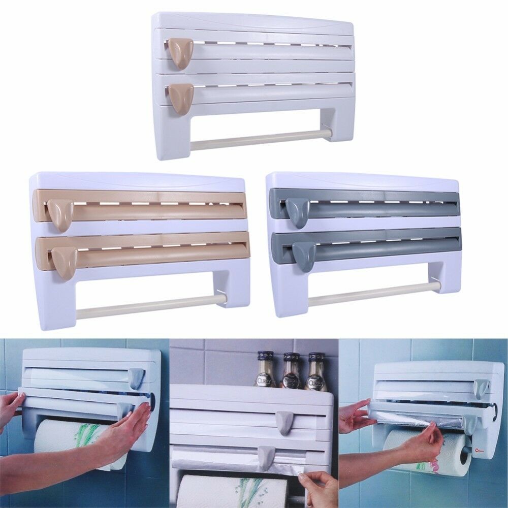 Triple Roll Papier Dispenser Cling Film Tin Folie Handdoek Houder Rek Wandmontage