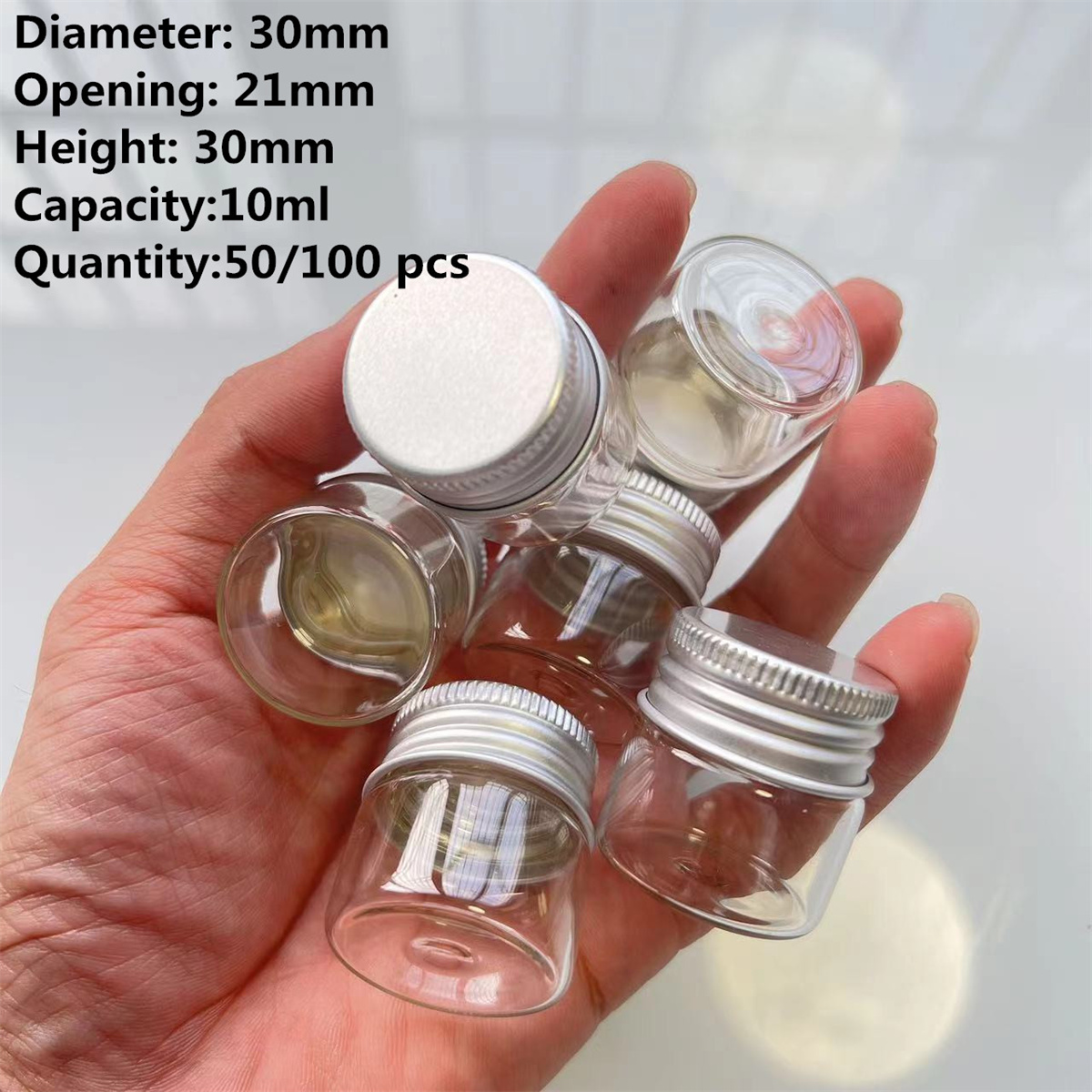 50/100 pcs/lot Small Glass Bottles Aluminum Caps 21*30*30mm 10ml Glass Jars Decorative Glass Containers DIY Craft Vial Bottles