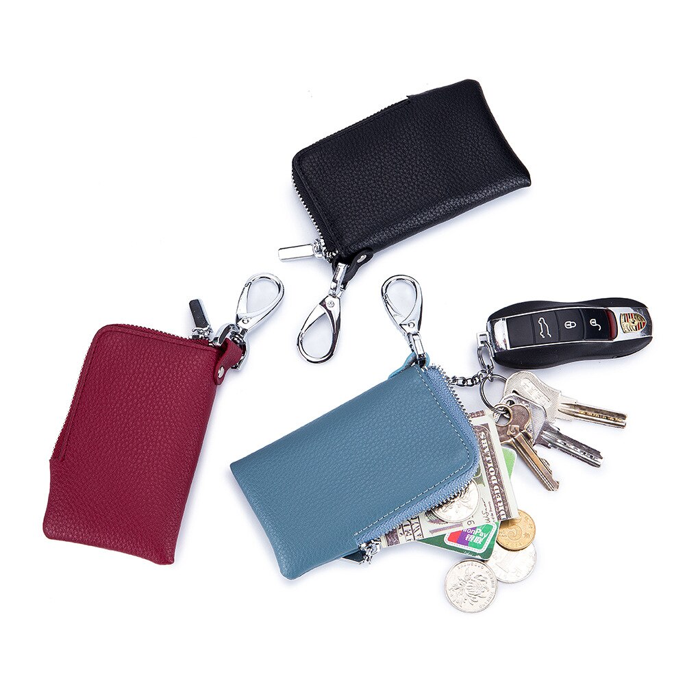 SOUTH GOOSE Brand Unisex Leather Slim Car Key Holders Housekeeper Keys Organizer Lady Zipper Key Wallets Card Bag