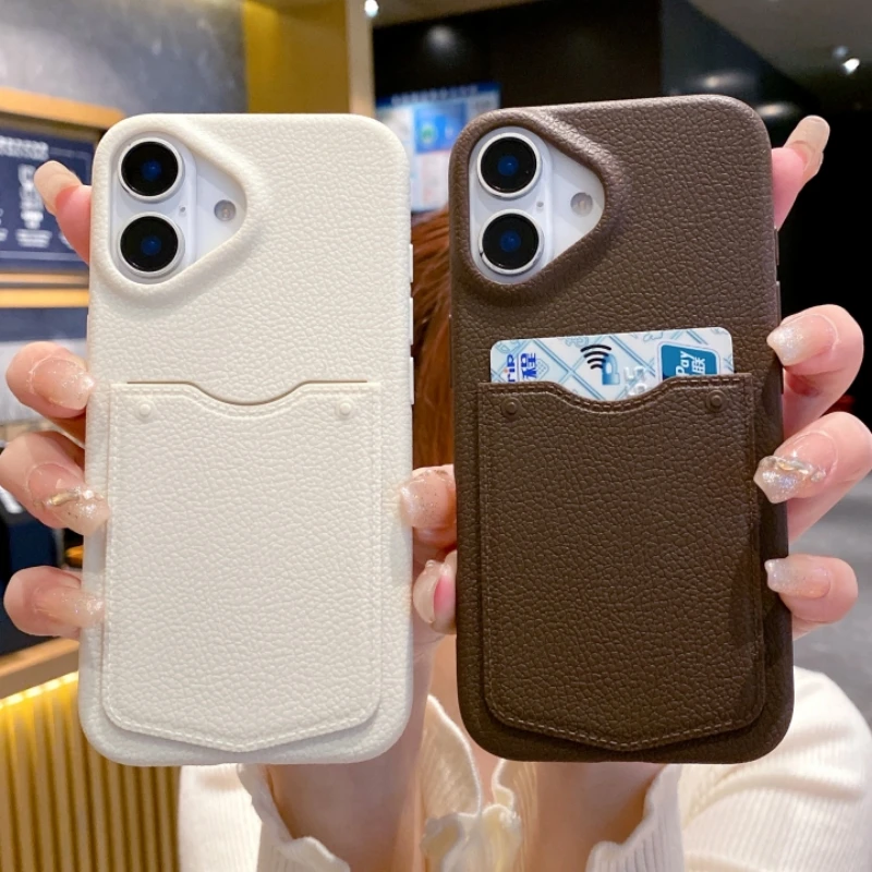 Leather Pattern Card Bag Slot Holder Wallet Case For iphone 13 14 15 16 Pro Max 15 14 Pro Shockproof Soft Silicone Cover