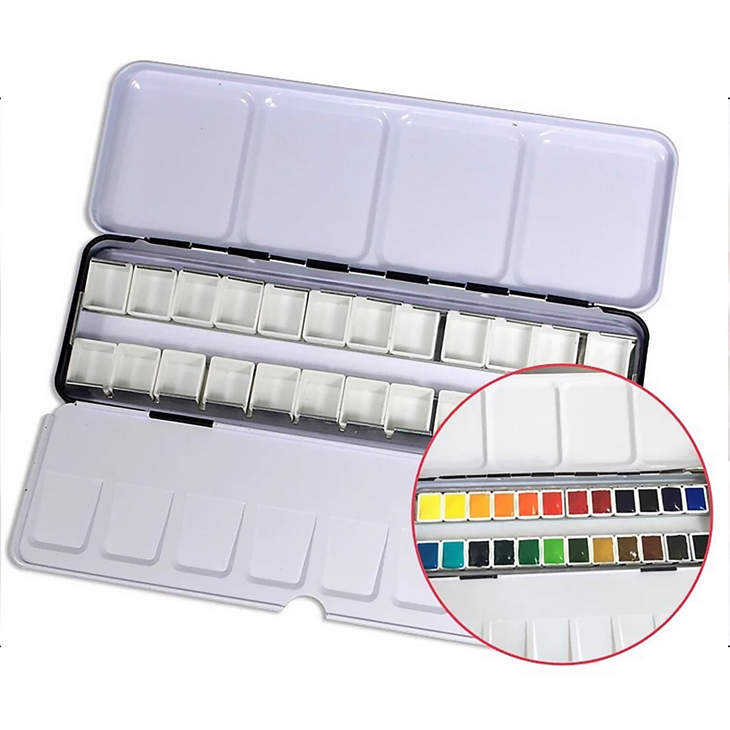 Caixa de tintas aquarela para pintura, 24 caixas de tinta com 24 espaços, bandeja de armazenamento para pintura, arte, meia panelas para pintura