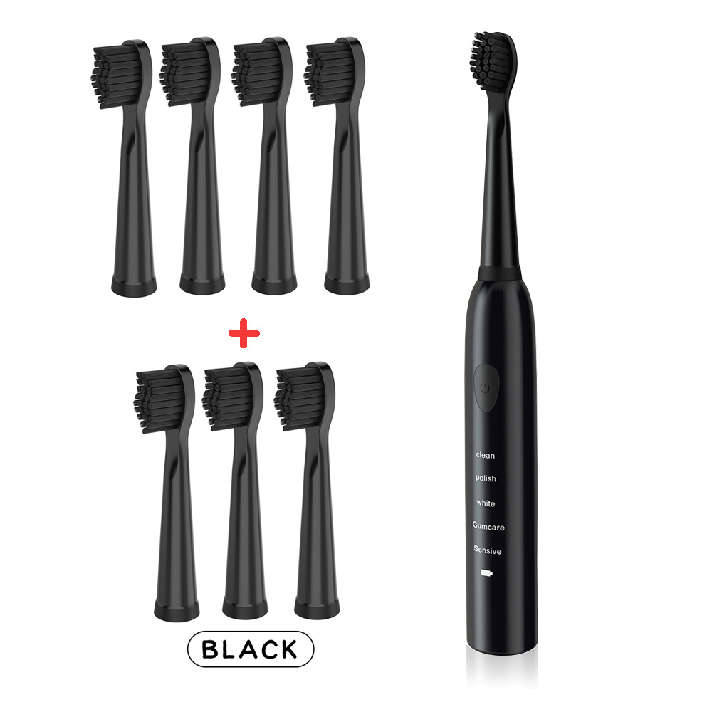Powerful Ultrasonic Sonic Electric Toothbrush USB Charge Rechargeable Tooth Brushes Washable Electronic Whitening Teeth Brush: Black-brush head