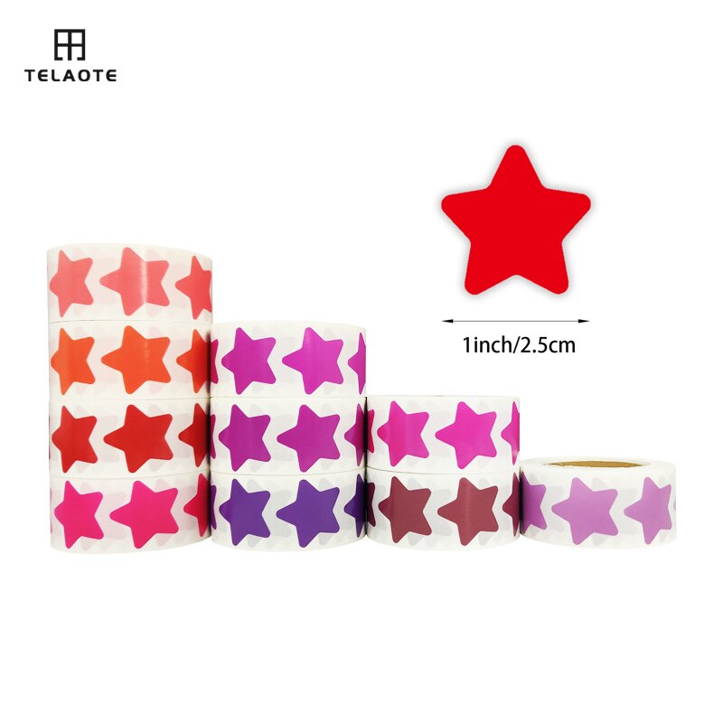 Rouleau d'autocollants étoiles à cinq points, 500 pièces, différentes couleurs, étiquette de récompense pour enfants, papeterie faite à la main, DIY bricolage