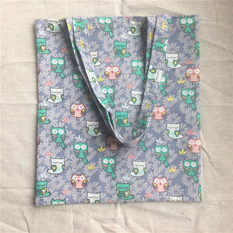 Katoenen linnen eco-markt boodschappentas schoudertas print uilen paarse bloemenbasis 2033f