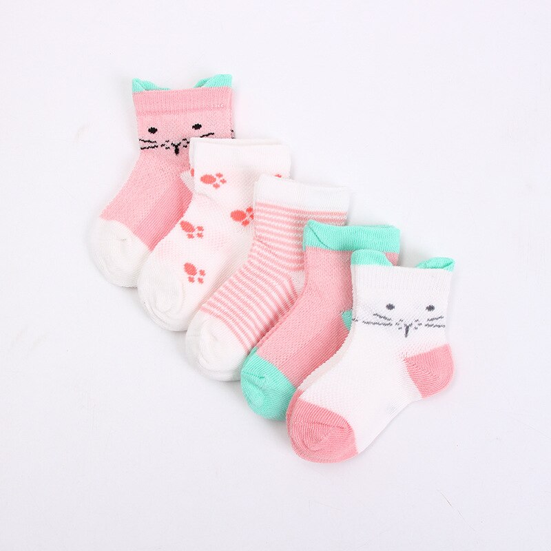 5 Pairs/Lot Baby Socks Newborns Infant Cute Cartoons Soft Cotton Mesh Short Socks For 0-24 Month Boy Girl Babies Kids