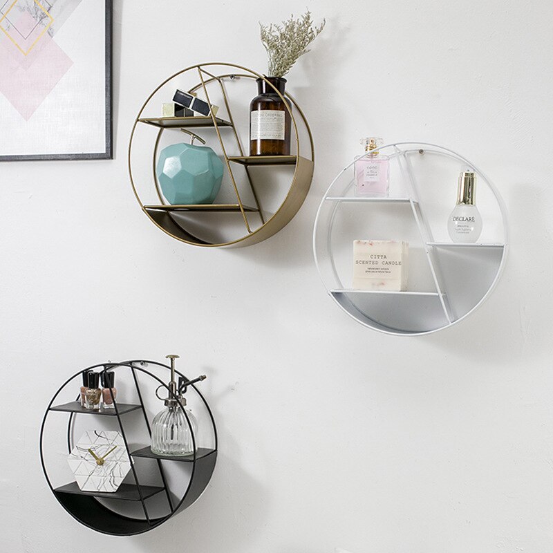 Nordisk stil metal dekorativ hylde rund sekskant opbevaringsholder stativ hylder hjem vægdekoration potte ornament holder stativ