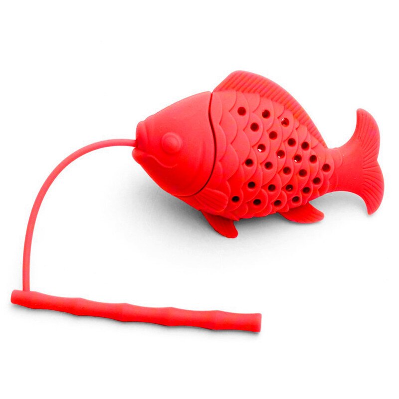 Reusable Fish Tea Infuser FDA Approved Silicone Tea Strainer Portable Herb Filter Tea Bags Drinkwares: Red