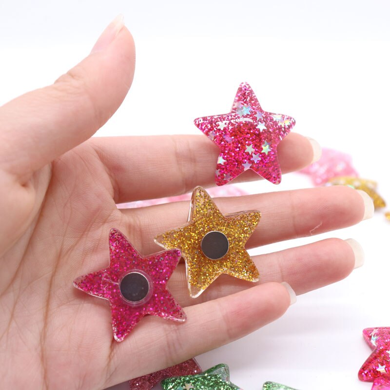 Imán de nevera de estrella brillante para niños, decoración roja, dorada, amarilla y azul, pegatina magnética, pizarra blanca, educativo para edades tempranas