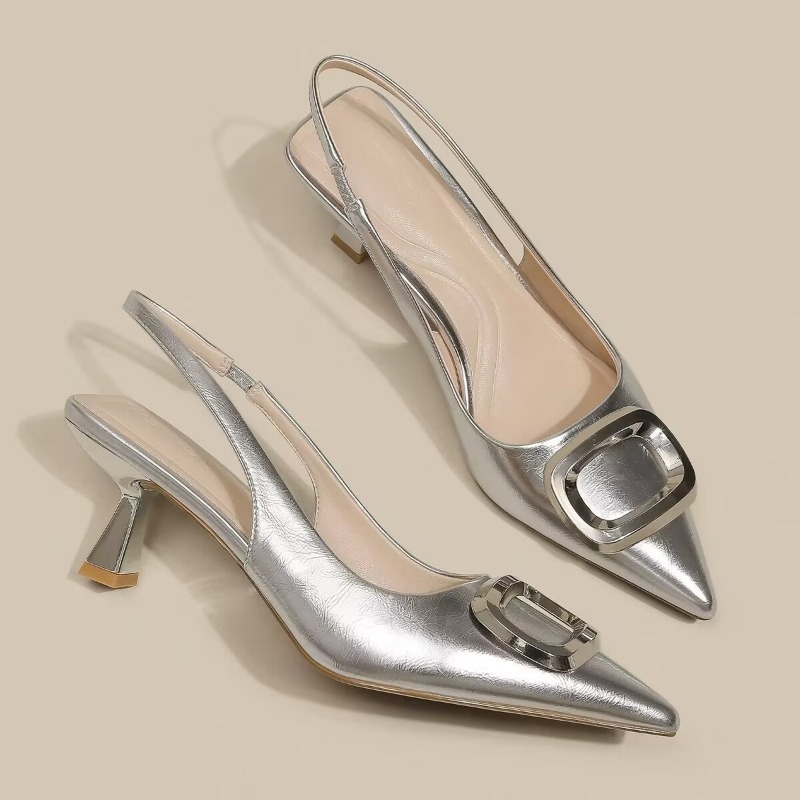 Mærke kvinde slingback sko forår damer høje hæle mellemhæl spids tå slip-on sandal mules