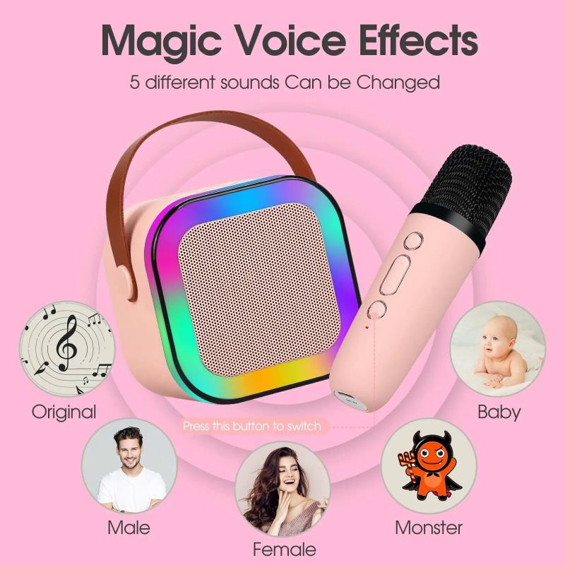 K12 Draadloze Karaoke Machine draagbare Mini Microfoons Bluetooth5.3 Luidspreker voor Kind RGB Licht Audio Thuis KTV Kids Kerstcadeaus