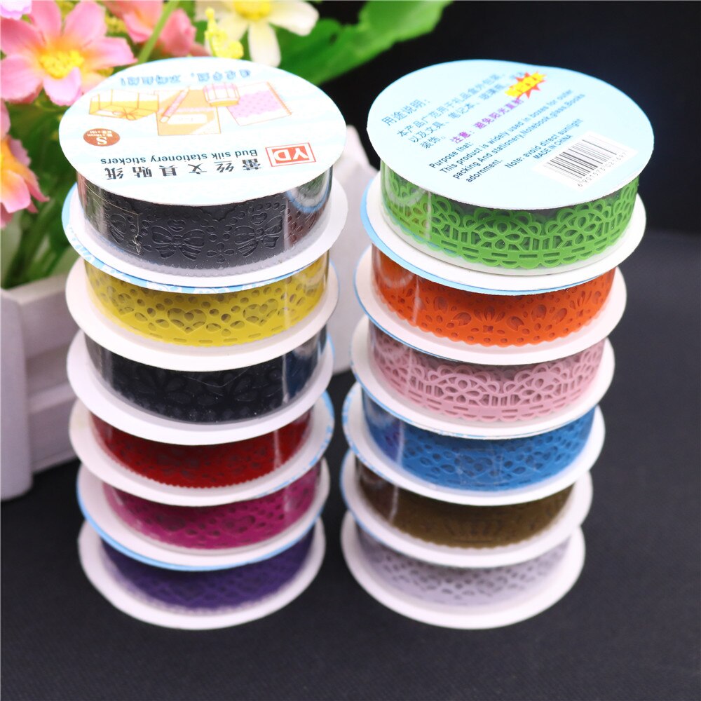1 stücke Süssigkeit Farben Spitze Band Dekoration Rolle DIY Washi Dekorative klebrig Papier Maskierung Band Klebeband Sammelalbum Band