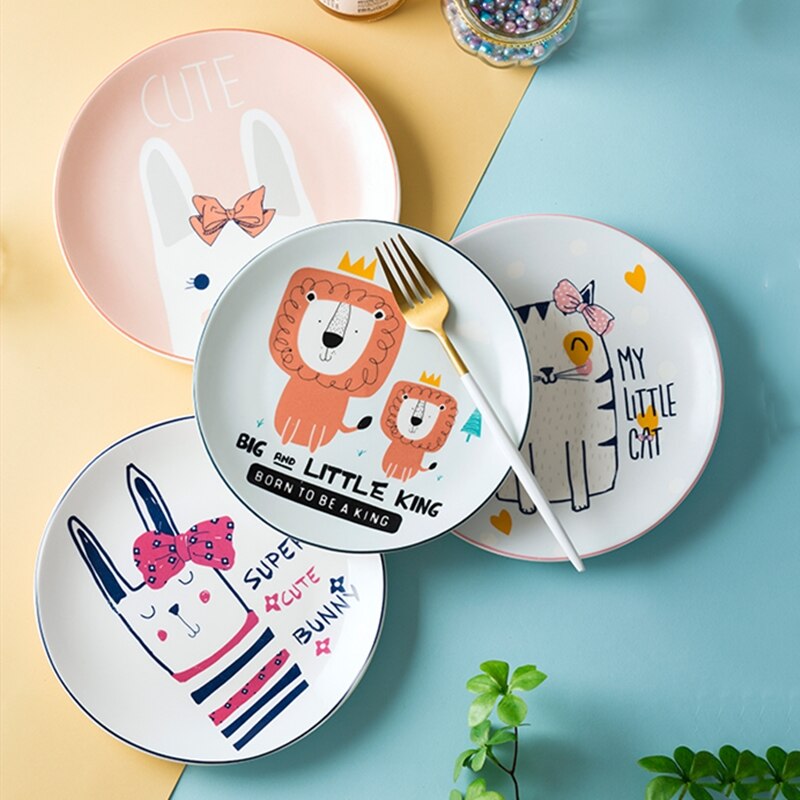 Chinaware conjunto de placa 4 pçs bonito desenhos animados cozinha do agregado familiar porcelana talheres sobremesa salada pratos cerâmica esmalte placa